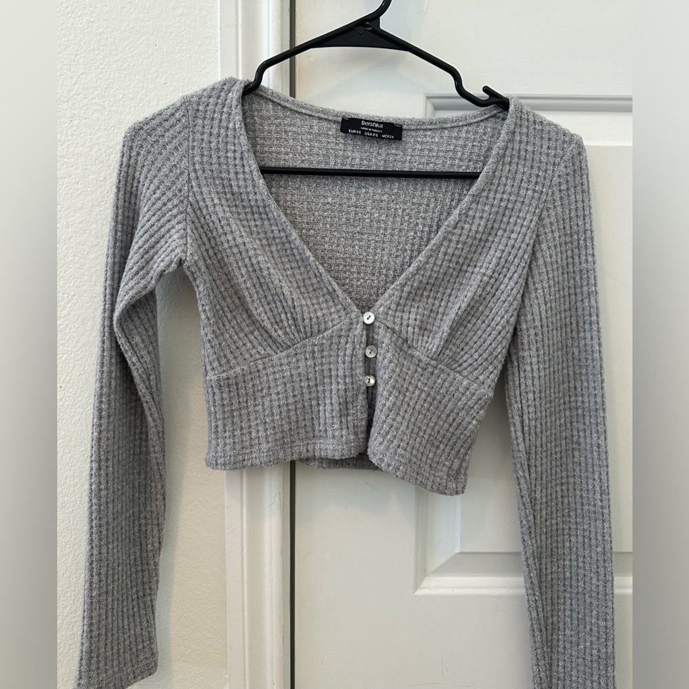 Cropped Waffle Grey Top
